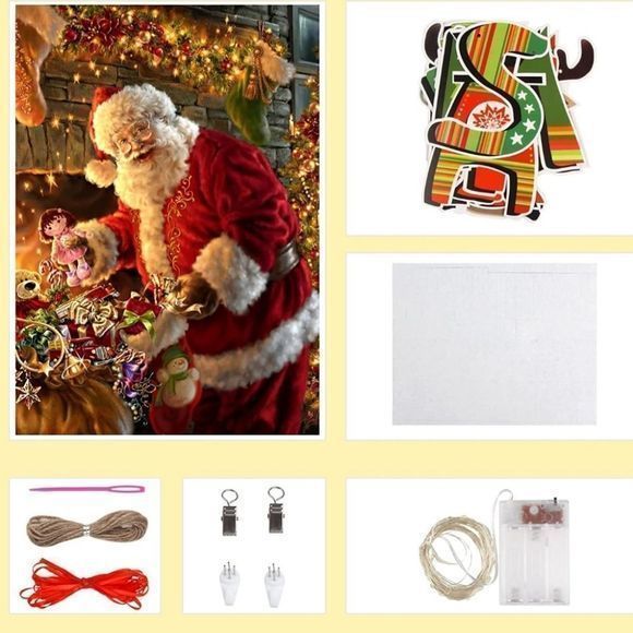 NEW Christmas Backdrop Tapestry with banner and lights - Picture 3 of 3